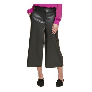 DKNY Womens Black Zippered Cropped Wide Leg Wear To Work High Waist Pants 12